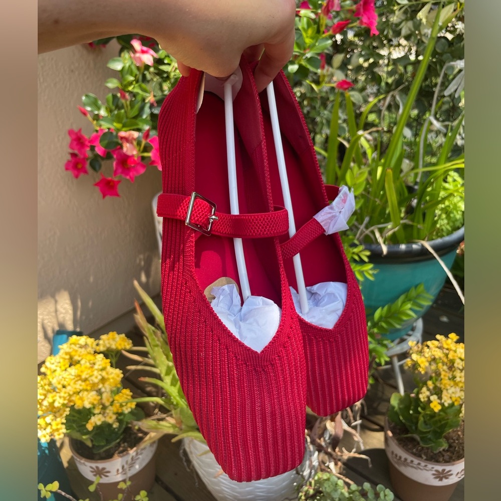 Red Knit Mary Jane Flats - BRAND NEW